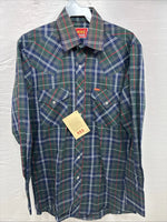 New Men’s ELY Plains Green Plaid Long Sleeve Pearl Snap 14.5 Small X-34