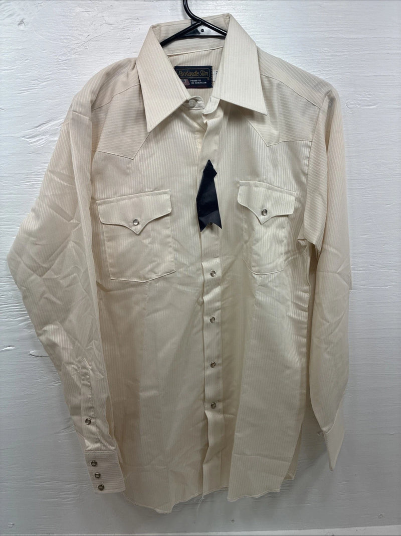 New Men’s Panhandle Slim Golden Stripe Long Sleeve Pearl Snap 15.5 Medium K-98