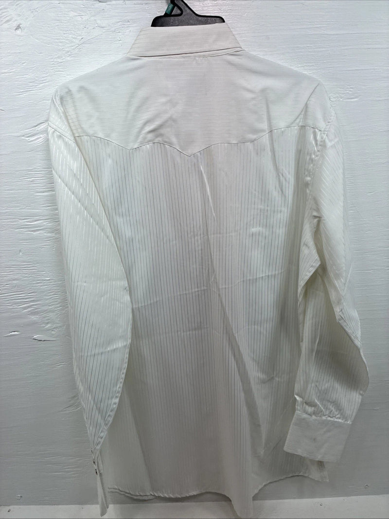 New Men’s White Horse White Stripe Design Long Sleeve Pearl Snap XL O-63