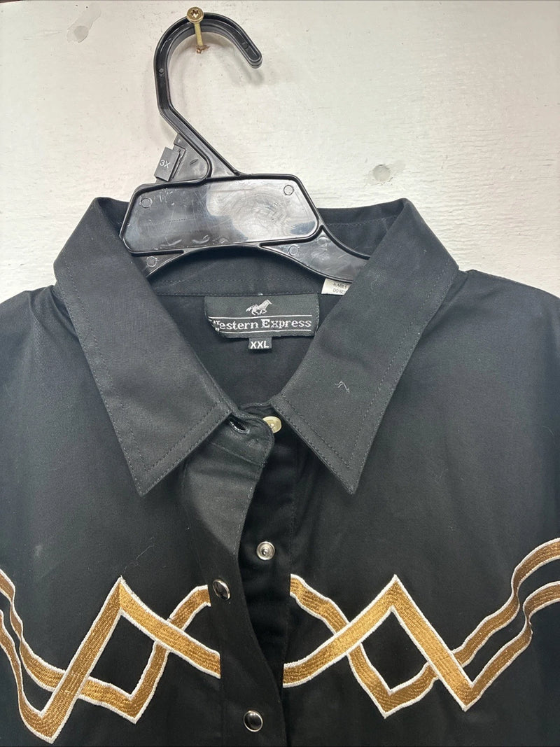 New Woman Western Express Black Deigned Long Sleeve Pearl Snap 2XL GG-49