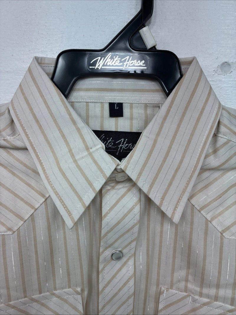 New Kids White Horse Gold Stripe Long Sleeve Pearl Snap Large MM-17