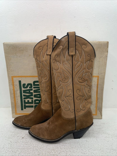 New Youth Brown Texas Brand Cowboy Boots. 4806 5 M. 2-166