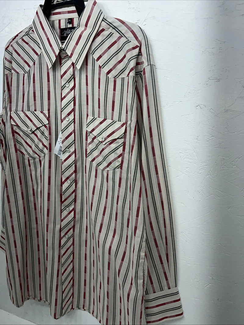 New Men’s Pink Stripped White House Long Sleeve Pearl Snap Shirt. XL S-31