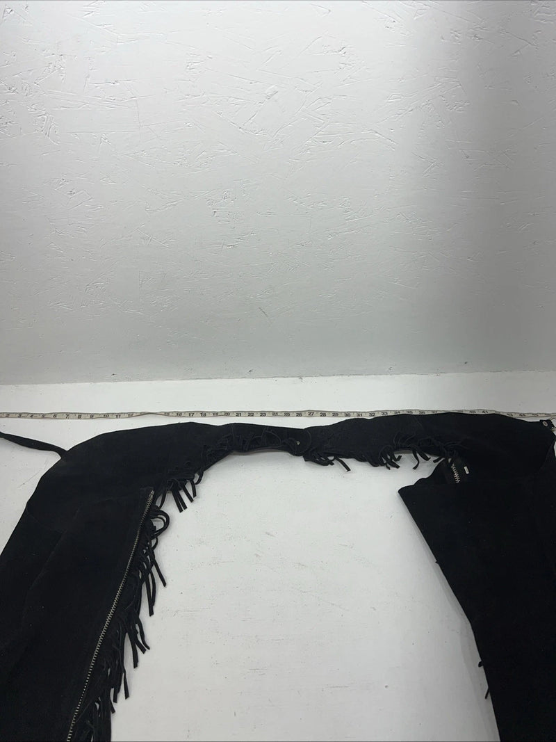 NOS Black Show Chaps With Fringe Adjustable Waist 46” I-69