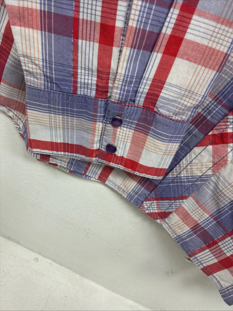 New Women’s Cumberland Pink Purple Plaid Long Sleeve Pearl Snap XL GG-60