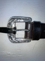 New Black Genuine Leather Double S Silver Pendent 28” Belt #3508501 JJ-49