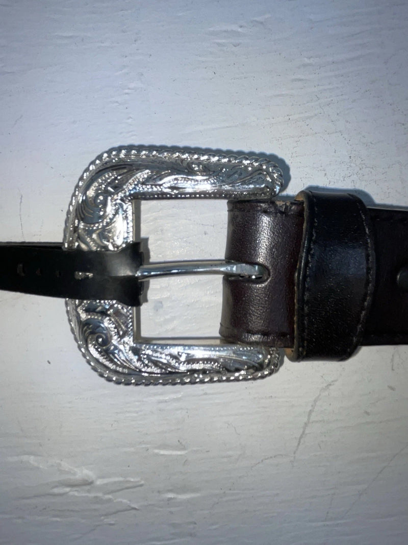 New Black Genuine Leather Double S Silver Pendent 28” Belt #3508501 JJ-49