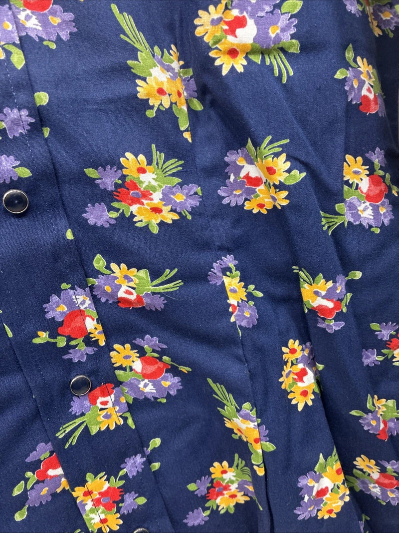 New Women’s Tem Tex Blue Floral Long Sleeve Pearl Snap Size 36 LL-17