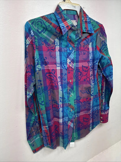 New Women’s H Bar C Multicolor Long Sleeve Pearl Snap Size 36 II-56