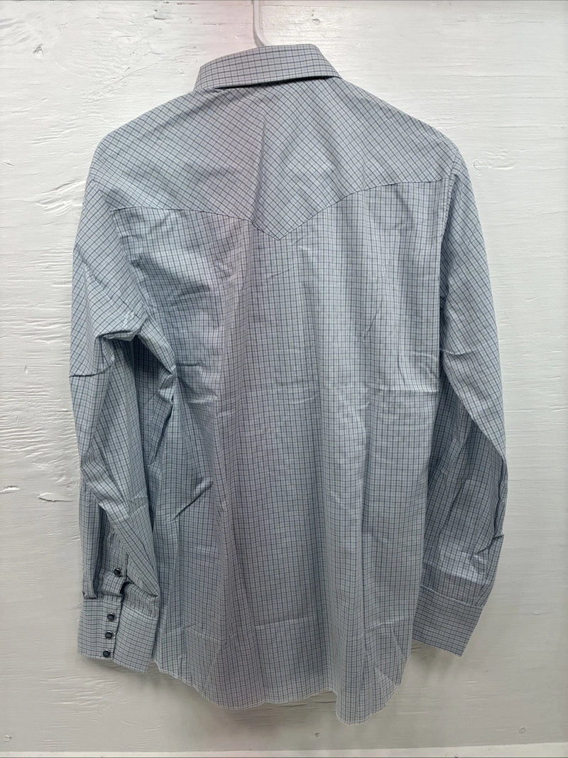 New Men’s Circle S Blue Gray Plaid Long Sleeve Pearl Snap 15 X 34 Medium Q-108