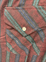 New Men’s ELY Cattleman Red Multicolor Stripe Long Sleeve Pearl Snap XL T-45