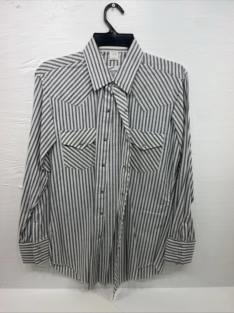 New Men’s Champion Western Striped Long Sleeve Pearl Snap 15.5 X 34 Medium B-94