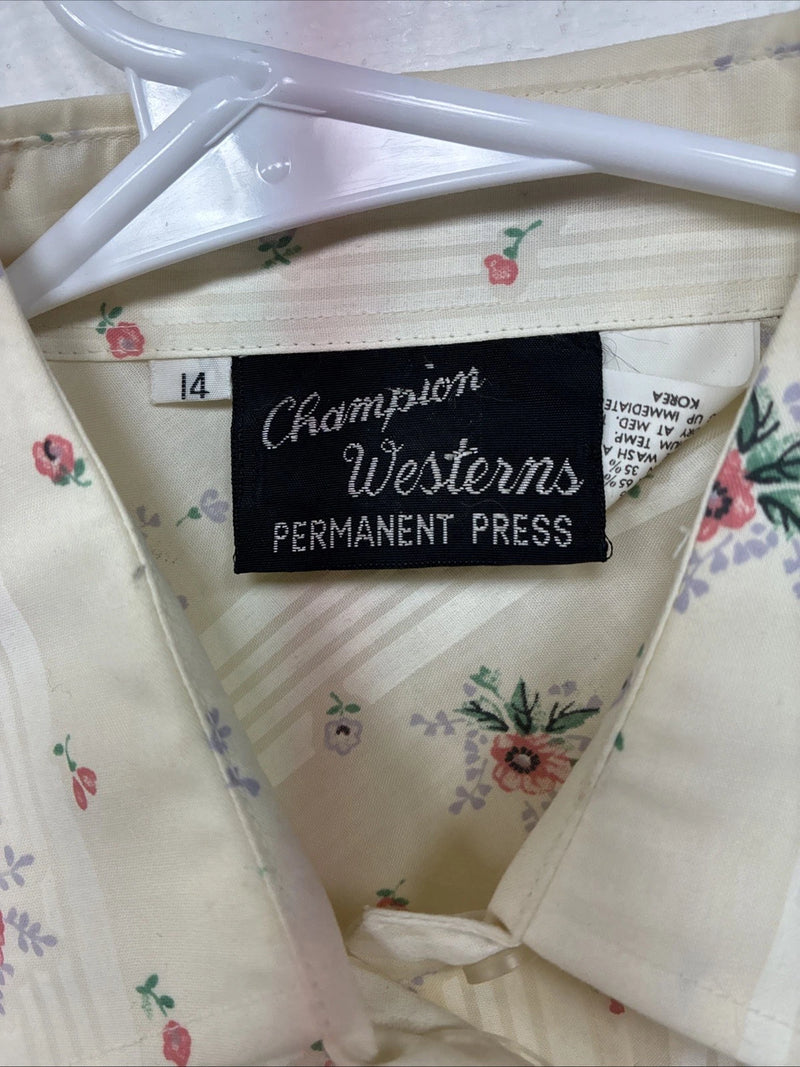New Women’s Champion Western Yellow Floral Long Sleeve Pearl Snap 14 II-13
