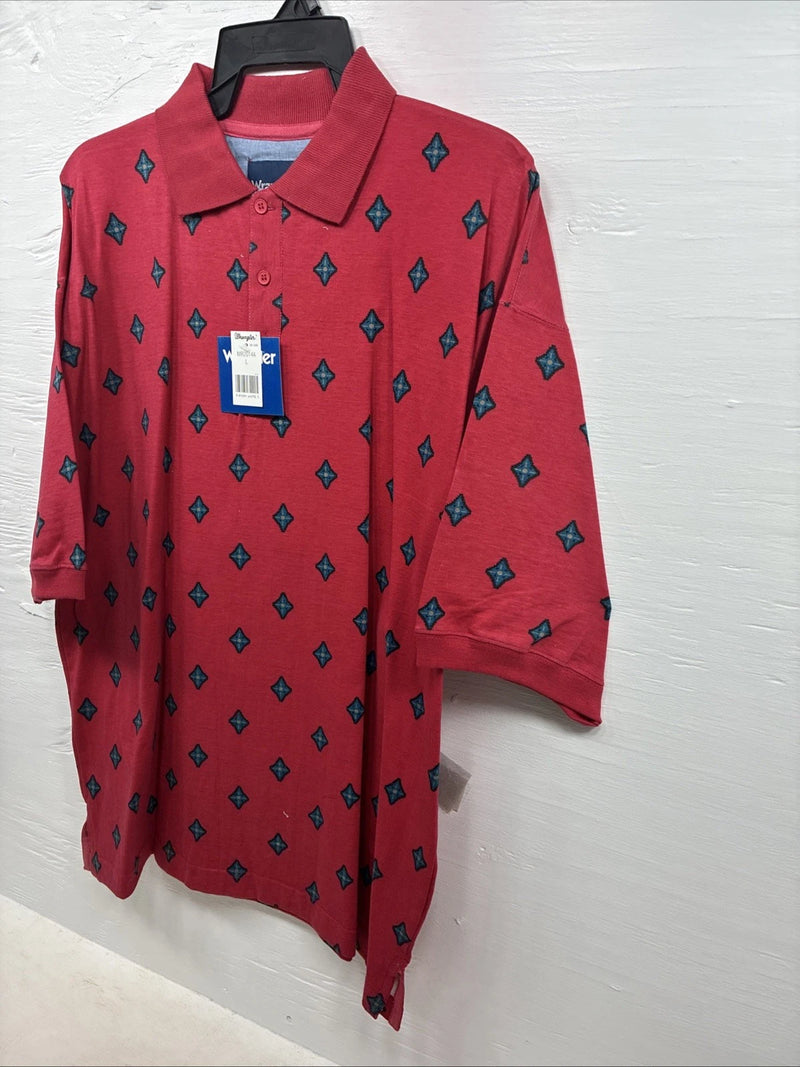 New Men’s Wrangler Red Designed Short Sleeve Polo Large CC-43