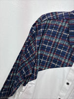 New Women’s Cowboy Threads White Blue Long Sleev Button Up Large MM-122 