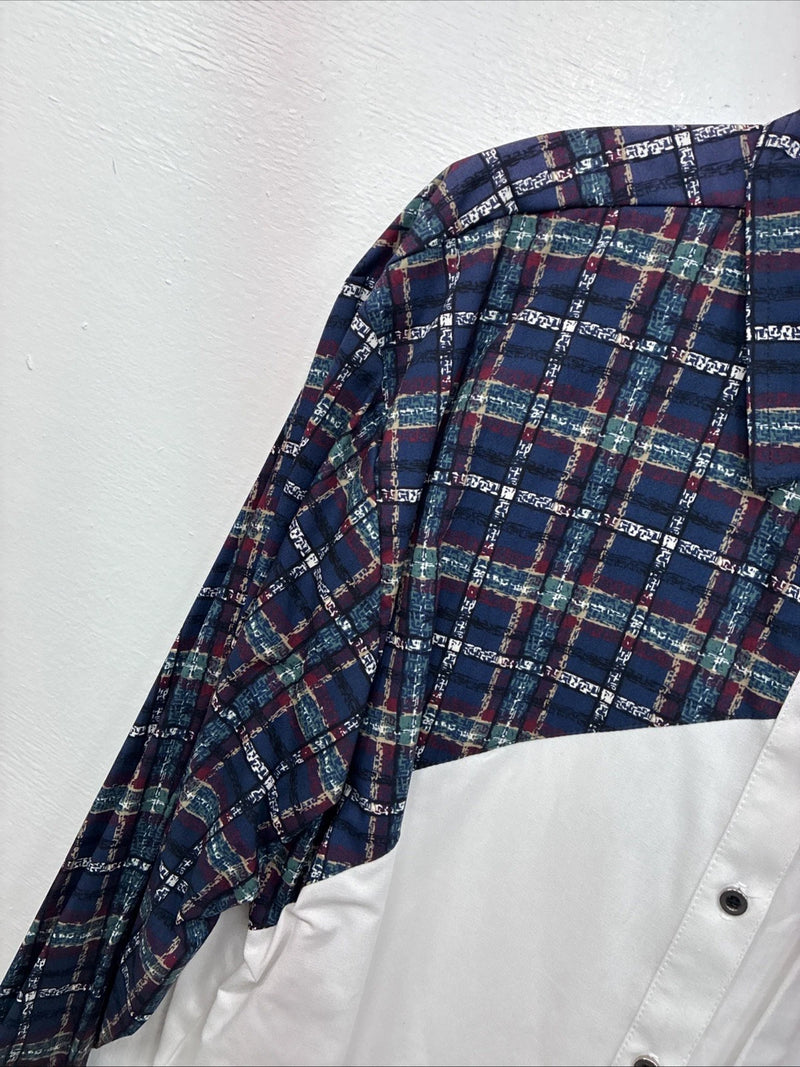 New Women’s Cowboy Threads White Blue Long Sleev Button Up Large MM-122 