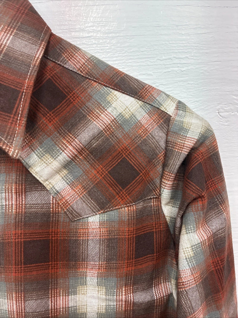 New Men’s Panhandle Slim Orange Plaid Long Sleeve Pearl Snap Small J-64