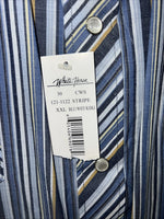 New Men’s Blue Stripped White House Pearl Snap Long Sleeve Shirt. XXL G-64
