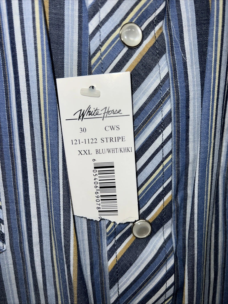 New Men’s Blue Stripped White House Pearl Snap Long Sleeve Shirt. XXL G-64
