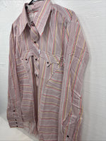 New Men’s Tem Tex Pink Multicolor Stripe Long Sleeve Pearl Snap 16 Large M-27