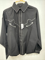 New Women’s White Horse Black Design Long Sleeve Pearl Snap Medium LL-87