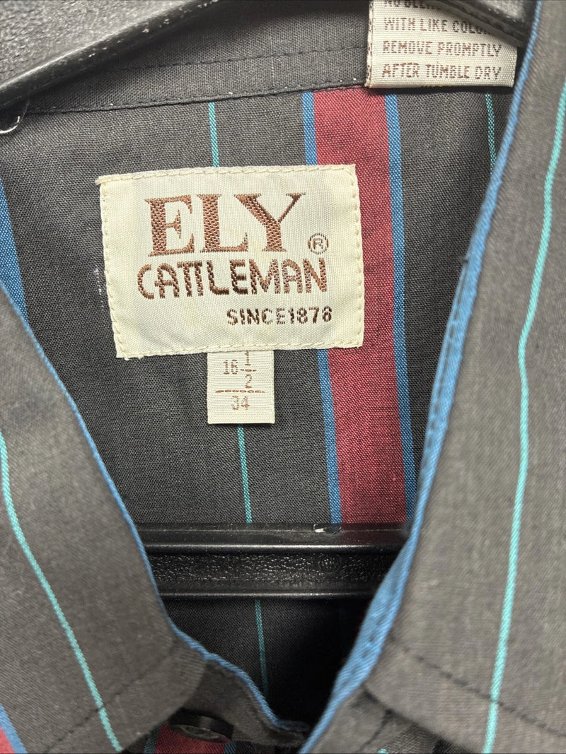 New Men’s ELY Cattleman Multicolor Stripe Long Sleeve Pearl Snap Large 16.5 Q-59