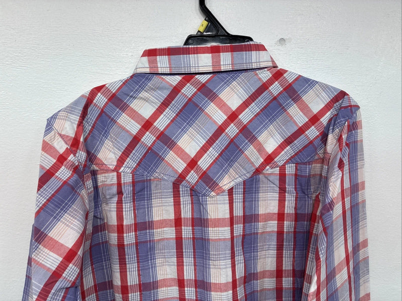New Women’s Cumberland Purple Plaid Long Sleeve Pearl Snap Large II-101