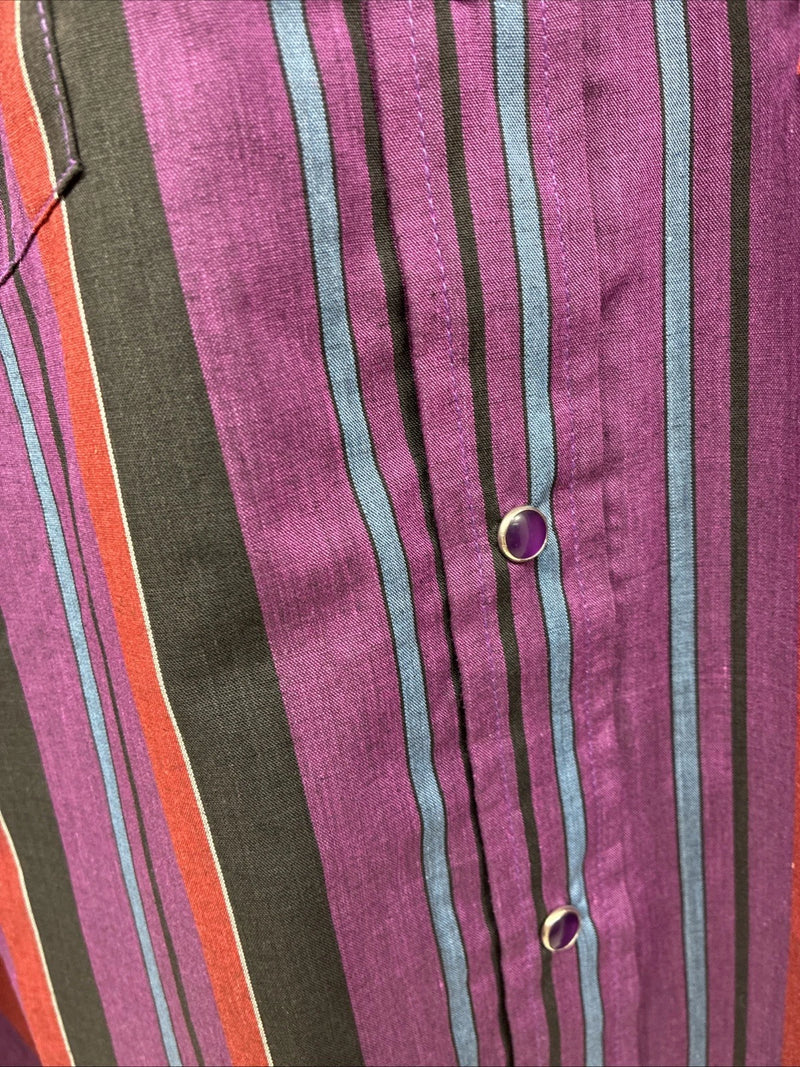 New Men’s ELY Cattleman Purple Stripe Long Sleeve Pearl Snap 15.5 Medium AA-112