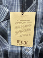 New Men’s ELY Cattleman Gray Blue Plaid Long Sleeve Pearl Snap Large Q-54