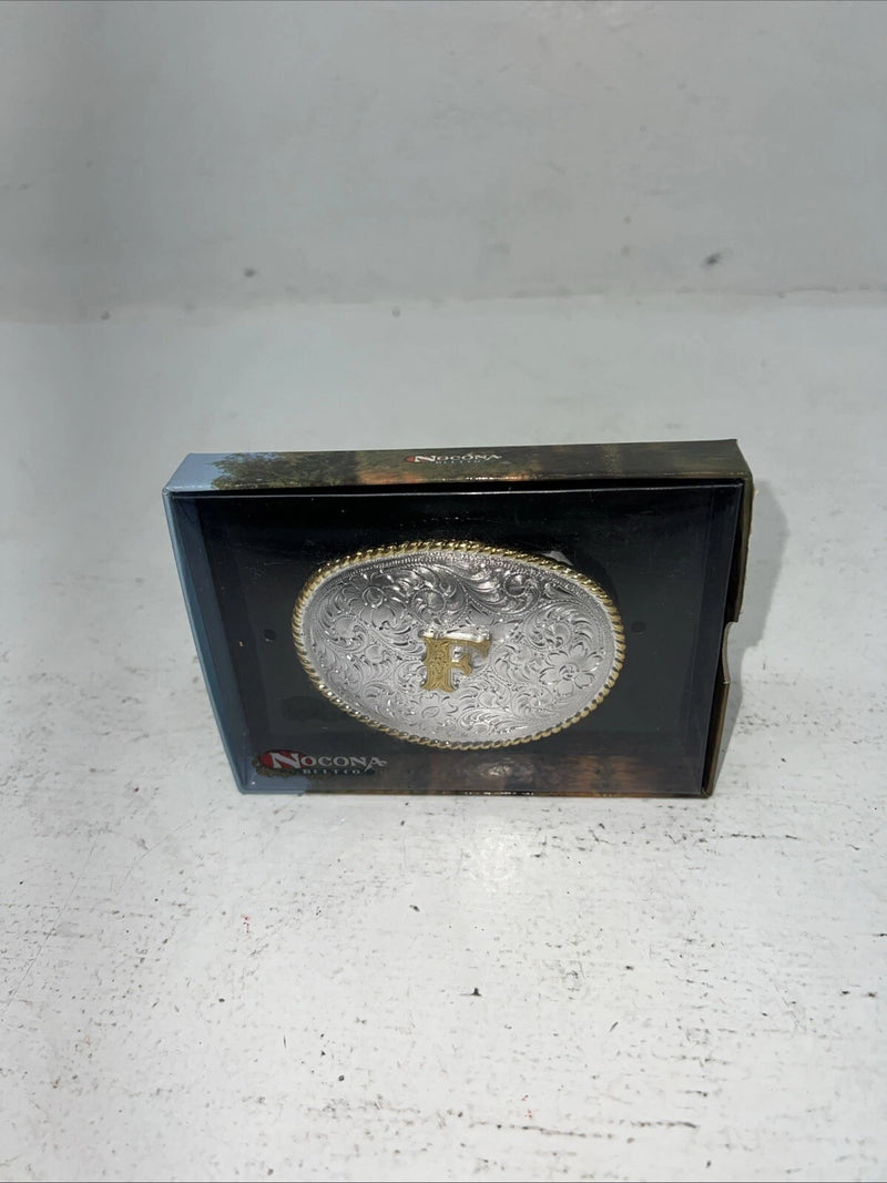 New Women’s Nocona Gold Silver “F” Belt Buckle. 37572-F A-116