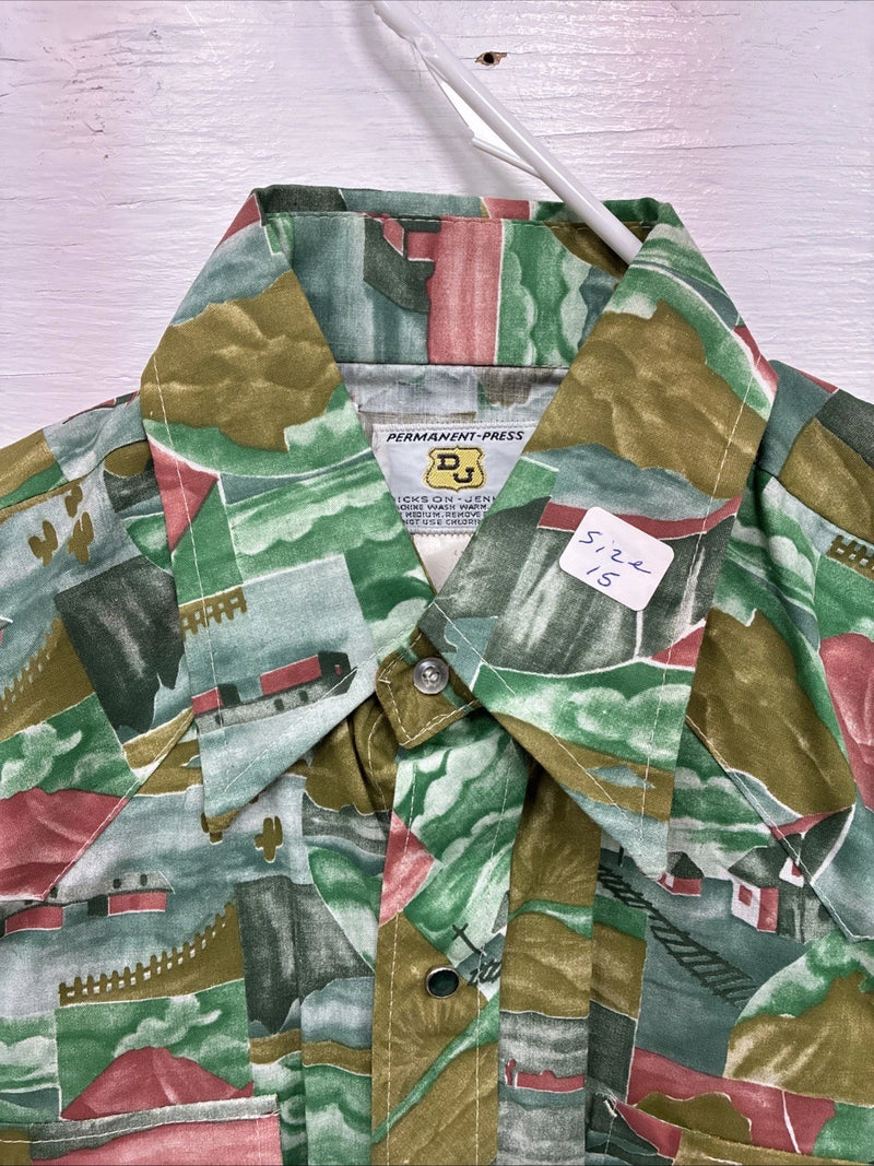 New Youths Dickson Jenkins Green designed Short Sleeve Pearl Snap 15 Medium T-96