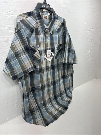 New Men’s ELY Cattleman Multiple Color Flannel Short Sleeve Pearl Snap 4XL F-48