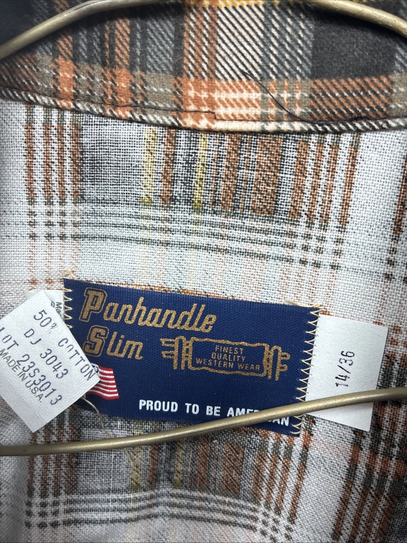 New Men’s Panhandle Slim Orange Plaid Long Sleeve Pearl Snap XS J-63
