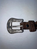 New Brown Genuine Leather Tooled And Silver Pendent 28” Belt #5721 NN-15
