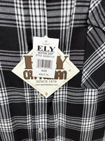 New Men’s ELY Cattleman Black White Flannel Short Sleeve Pearl Snap 4XL E-78