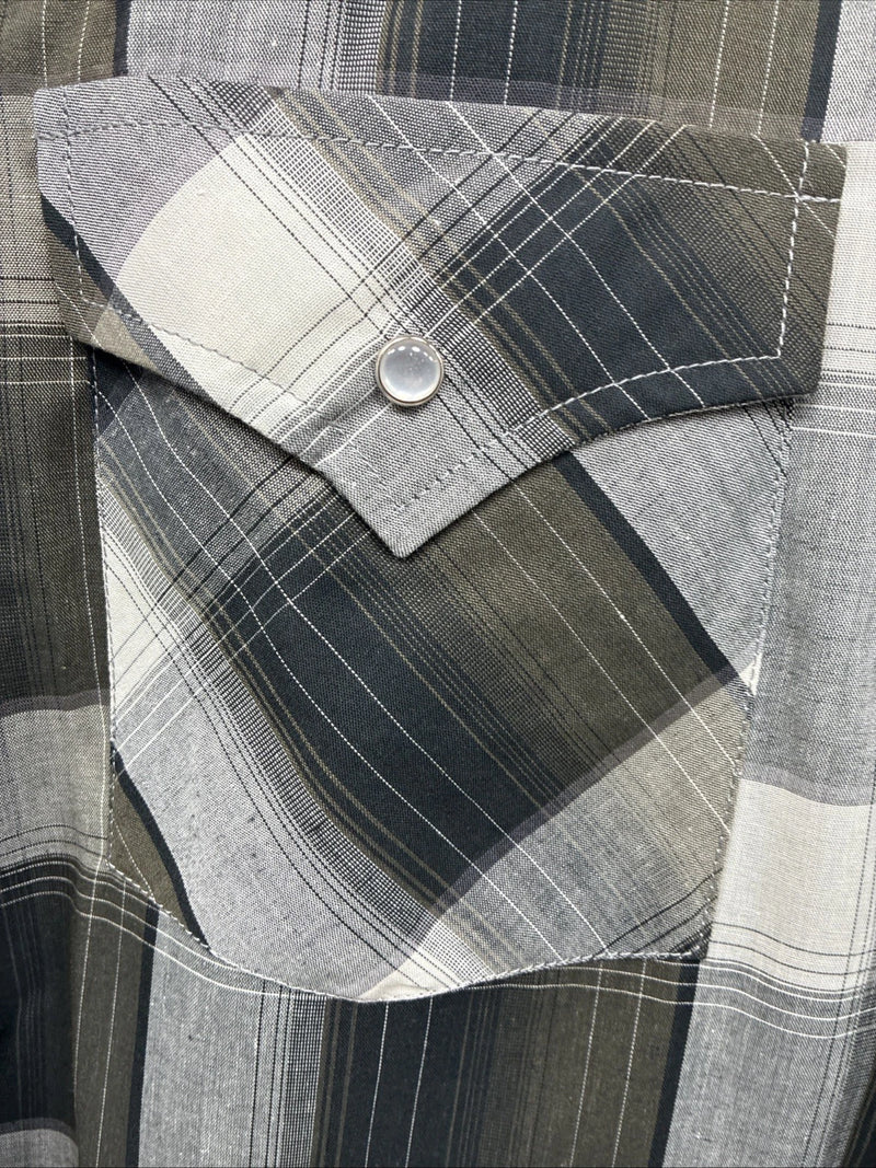 New Men’s ELY Cattleman Green Rose Plaid Long Sleeve Pearl Snap Large X-72