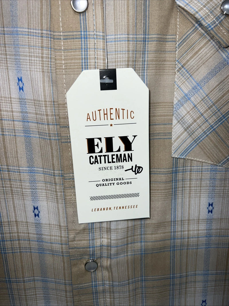 New Men’s Yellow Plaid ELY Cattleman Long Sleeve Pearl Snap Shirt. L P-53