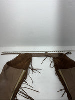 NOS Brown Show Chaps With Fringe Adjustable Waist 33” I-64