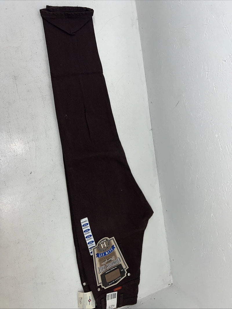 New Men’s Brown Cowboy Cut Wrangler Slim Fit Denim Jeans. 15x34 F-33
