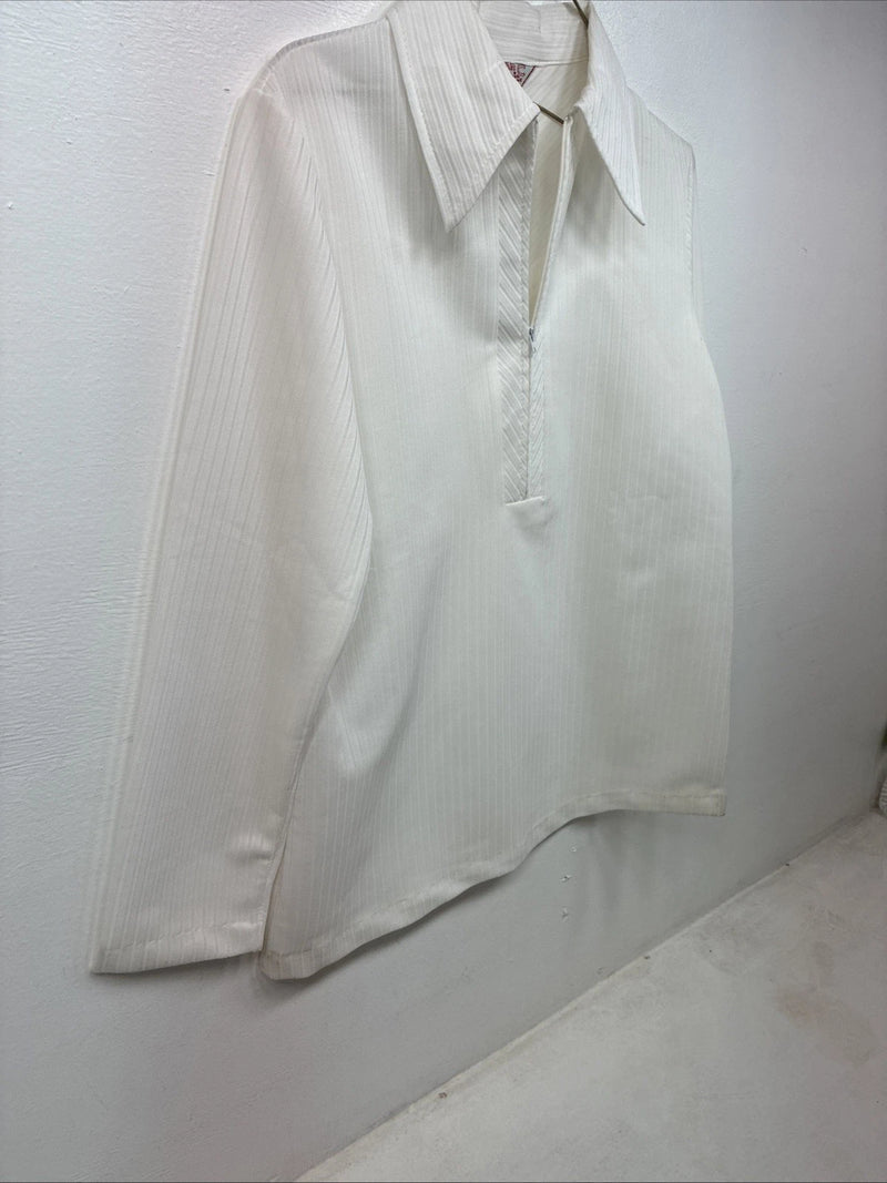 New Women’s H Bar C White Stripe Long Sleeev Half Zip Size Large TT-91