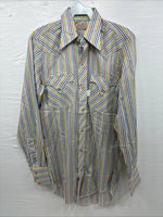 New Men’s Tem Tex Multicolor Stripe Long Sleeve Pearl Snap 14 X 33 Small M-84