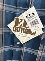 New Men’s ELY Cattleman Blue Flannel Long Sleeve Pearl Snap 2XLT F-60