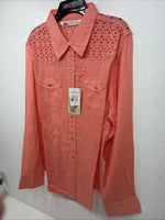 New Women’s Cumberland Pink Designed Long Sleeve Pearl Snap Large II-99