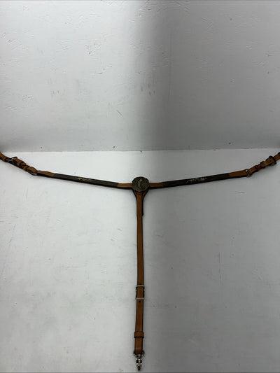 New Leather Circle Y Breast Collar With Bronze Metal Plates. #4287,1009 S-42