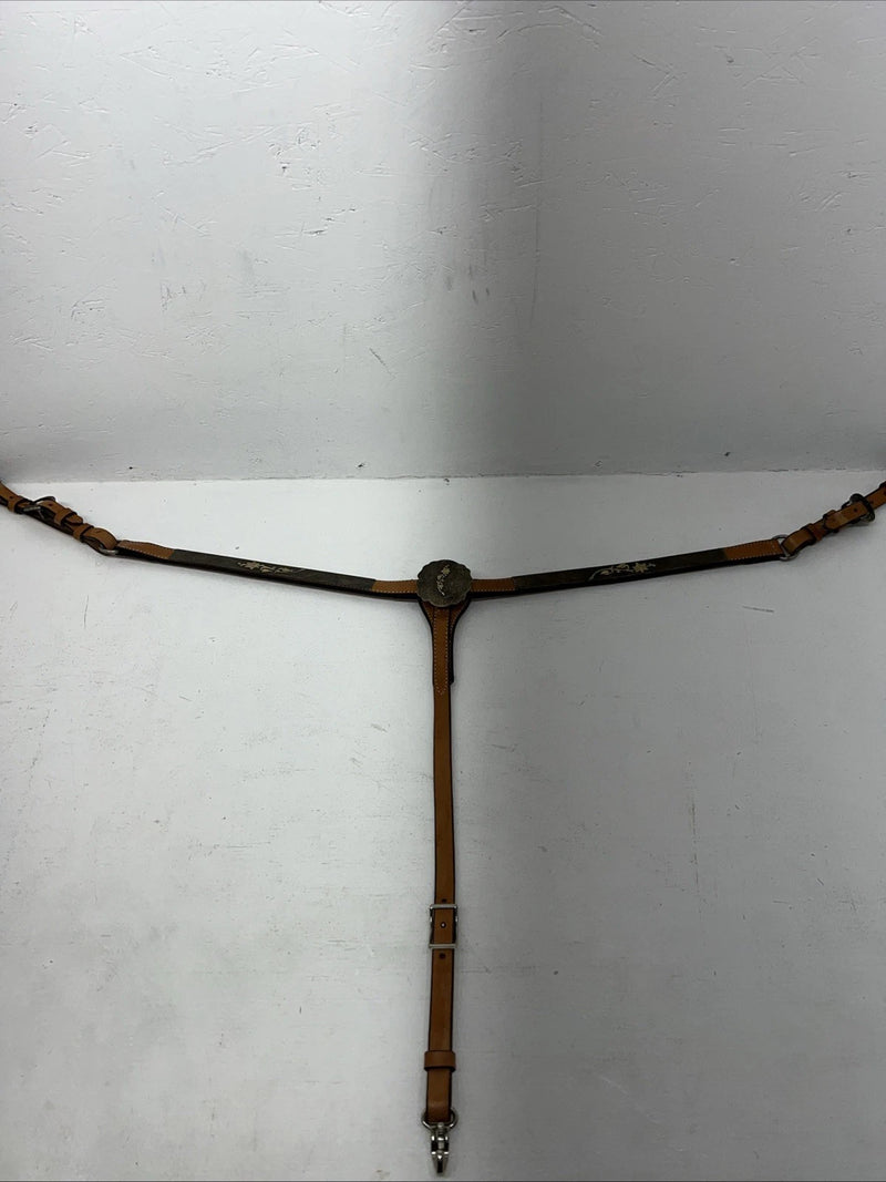 New Leather Circle Y Breast Collar With Bronze Metal Plates. #4287,1009 S-42