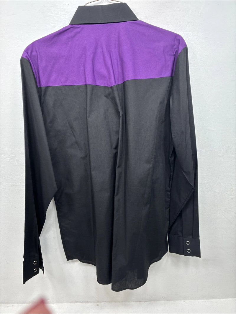 New Women’s Country Charmers Purple Black Long Sleeve Pearl Snap Large LL-37