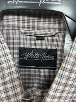 New Men’s White Horse brown Plaid Short Sleeve Pearl Snap Large CC-34