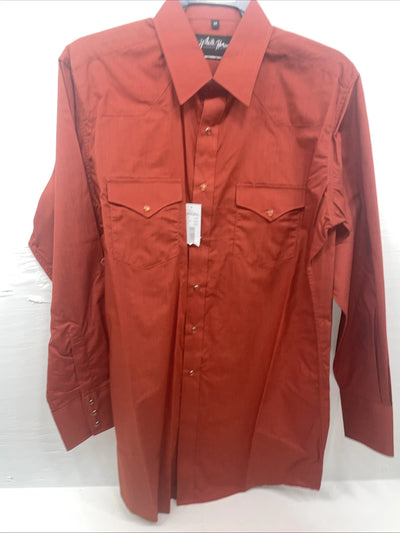 New Men’s White Horse Orange Long Sleeve Pearl Snap Medium B-113
