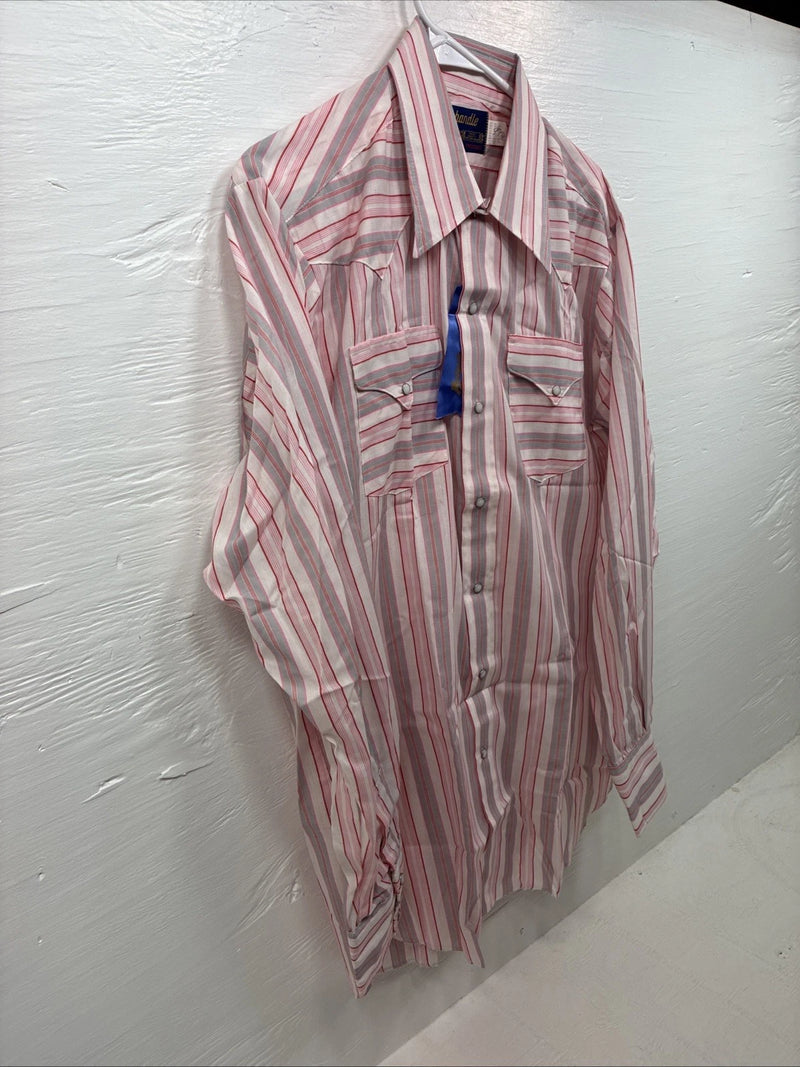 New Women’s Panhandle Slim Pink Stipe Long Sleeve Pearl Snap 16 XL X-48