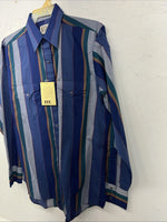 New Men’s Blue ELY Cattleman Pearl Snap Long Sleeve Shirt. 16x35 Large P-57